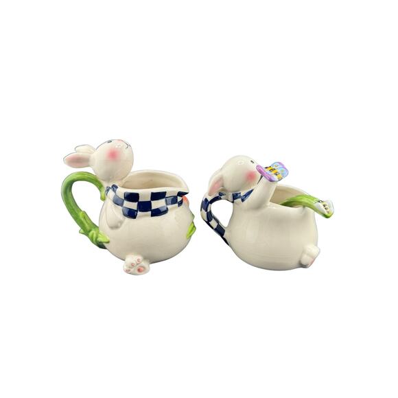 Mercuries Ceramic Bunnies Tulip Creamer & Sugar with Spoon - Picture 2 of 6